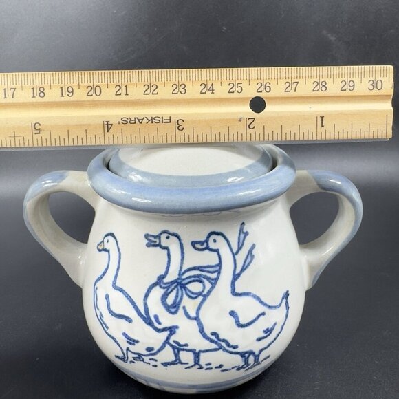 LOUISVILLE Stoneware Sugar Bowl Creamer Set Gaggle of Geese Pottery Set 2 USA - Picture 4 of 15